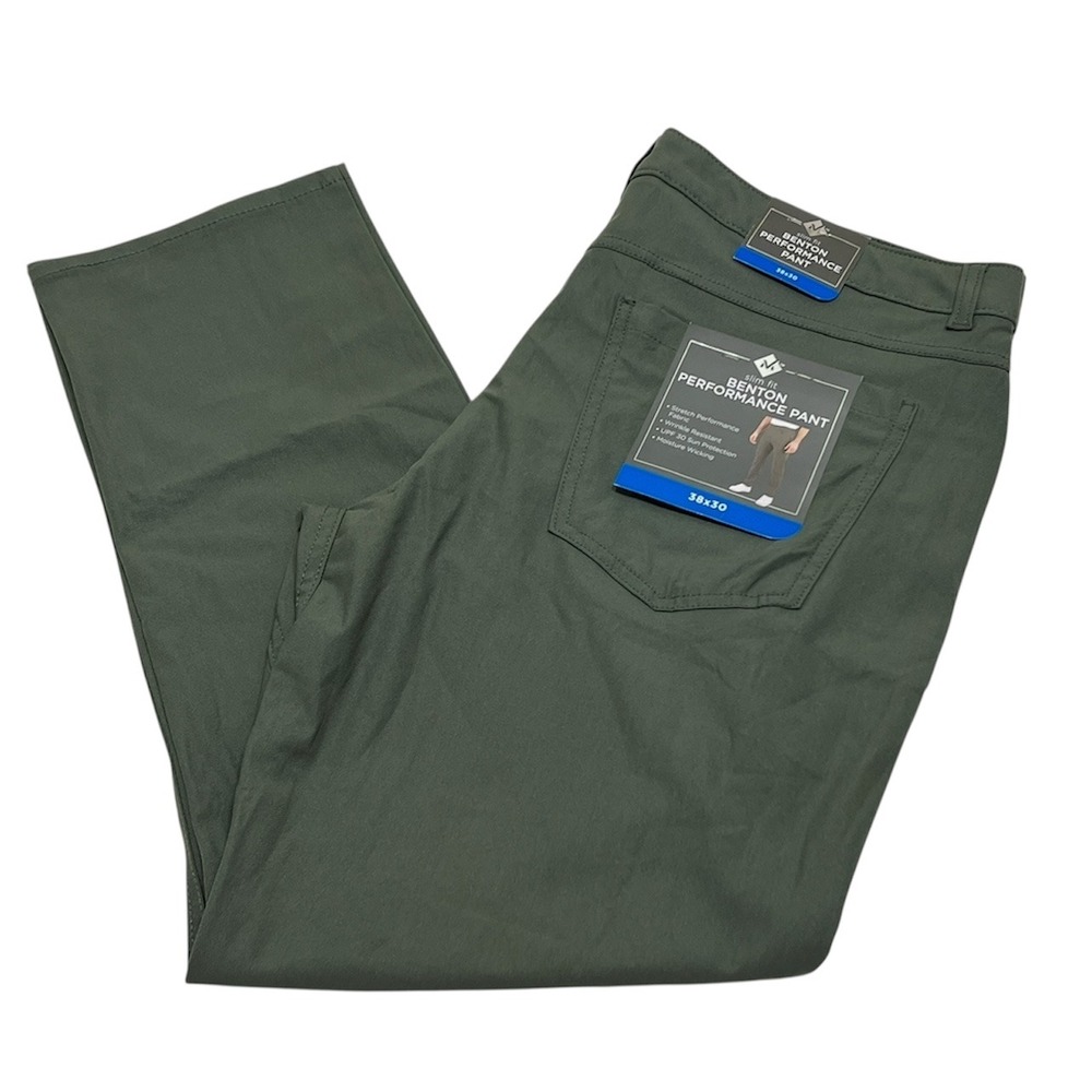 NWT Benton‎ Performance Pant Mens Slim Fit Mens 38x30 Green Casual Work Trousers